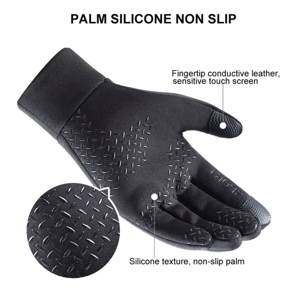 Men Winter Waterproof Cycling Gloves Outdoor Sports Ski Running Motorcycle Touch Screen Fleece Gloves Non-Slip Warm Full Fingers