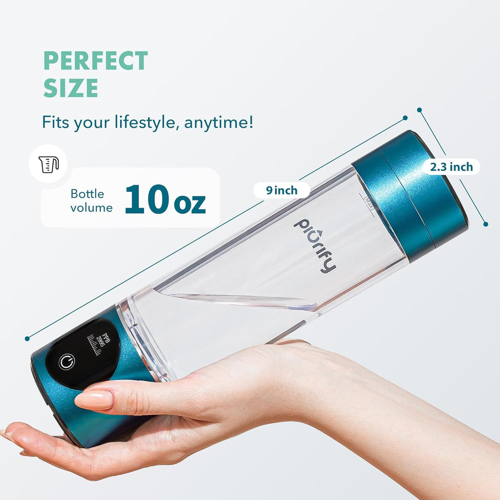 Hydrogen Water Bottle Generator | 6300+ PPB in 3 Cycles | 10 Oz | Extended Warranty | USA Certified | SPE/PEM Tech | Portable | Turquoise