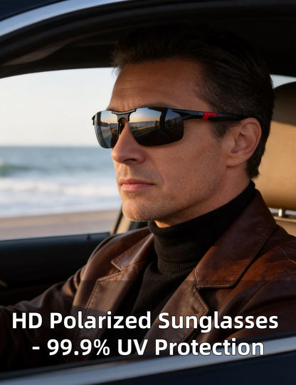 Mens Driving Sunglasses Polarized Sports Sunglasses Al-Mg Metal Frame Cycling Fishing Golf Goggles