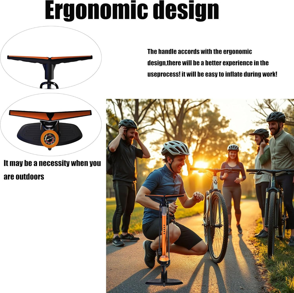 Bike Pump with Gauge,Bicycle Floor Pump for Presta and Schrader Valves Bike Tire Pumps Inflator High Pressure 160PSI & 11BAR Portable Air Pump for Road Bike Car MTB Sports Balls