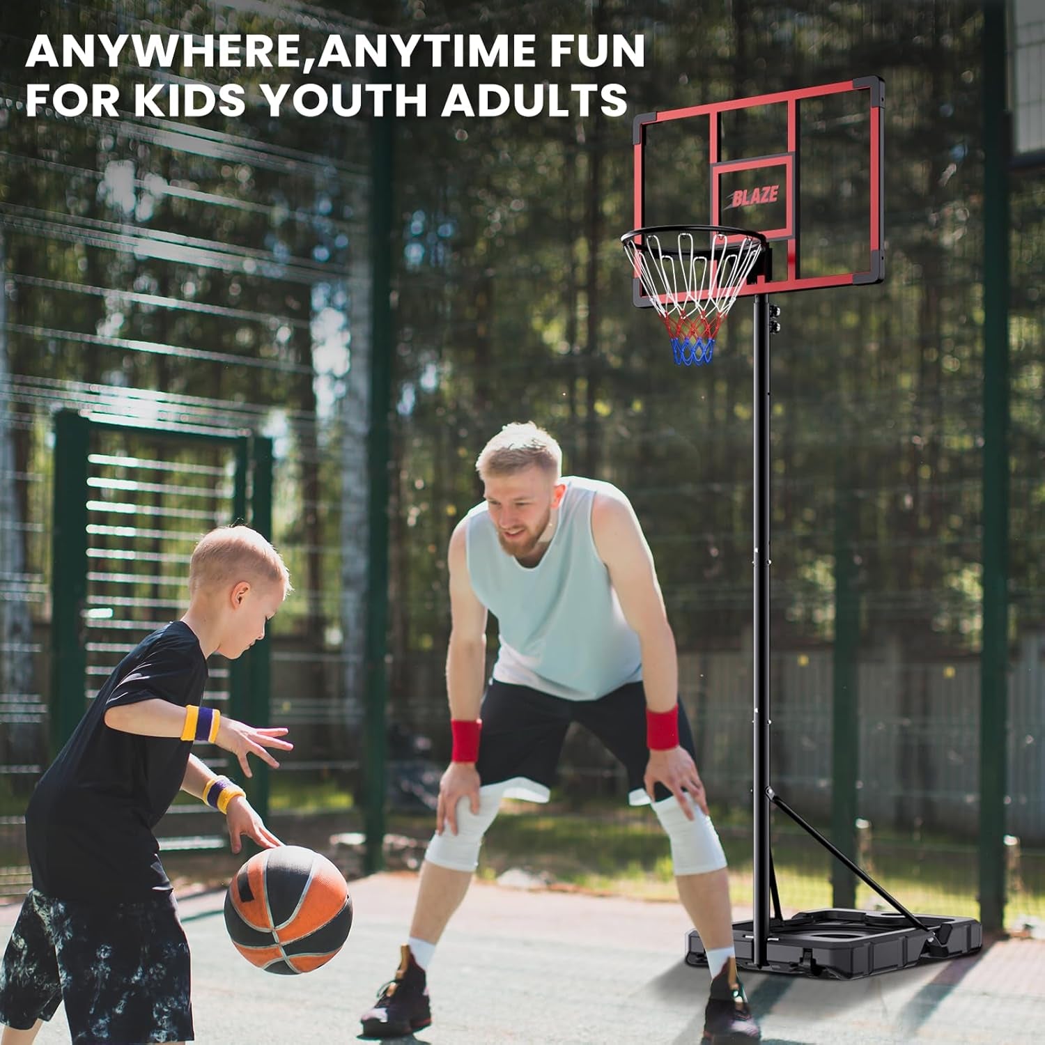 32 Inch Portable Basketball Hoop, Adjustable 4.1–8.5FT Height, Outdoor Basketball Goal with Weight Bag for Kids