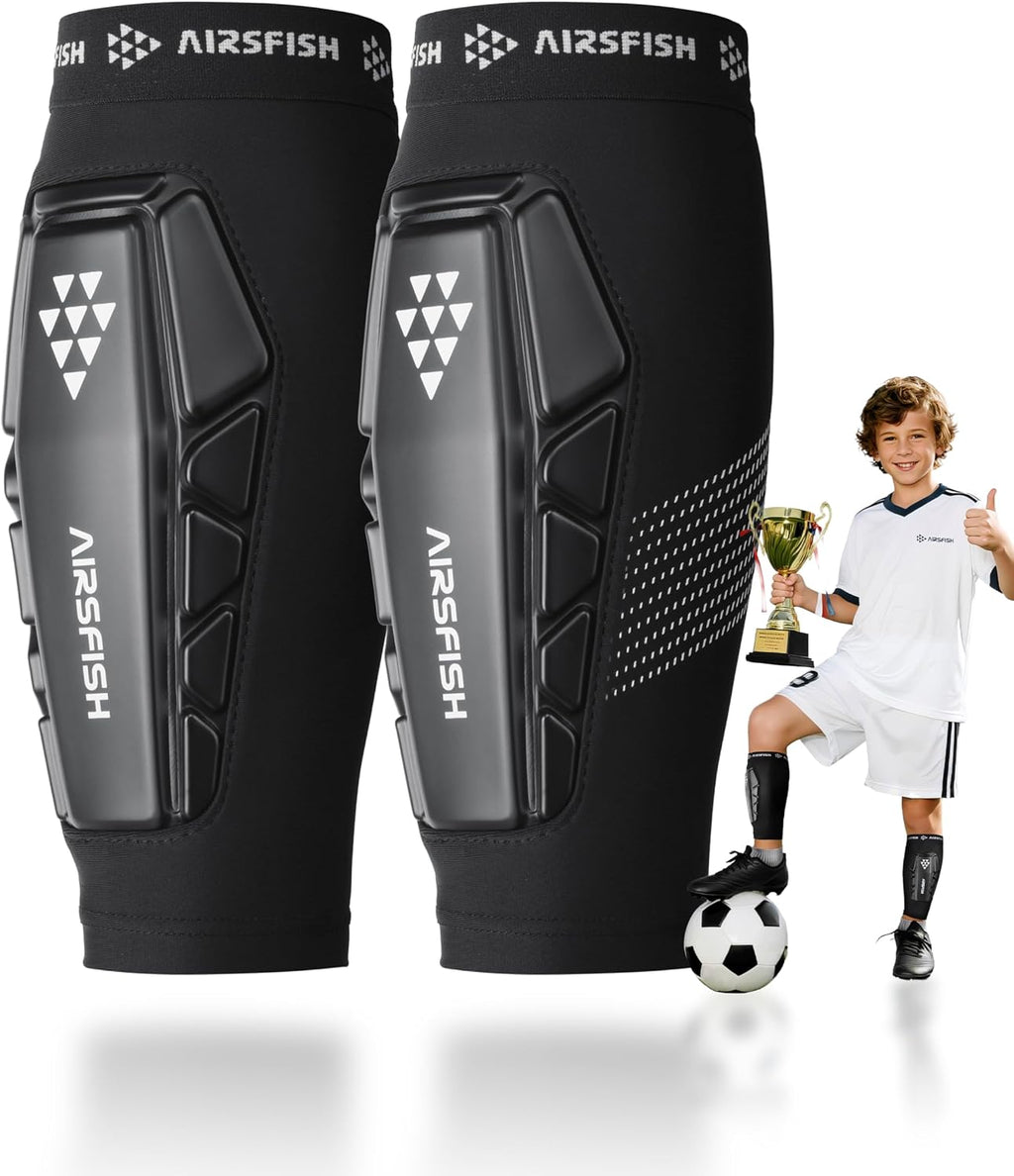 Soccer Shin Guards for Kid Youth, Protective Shin Defender Sleeve | Impact-Resistant Material | Breathable | Lightweight | Anti-Slip Grip | Integrated One-Piece Tibia Protect | Machine-Washable