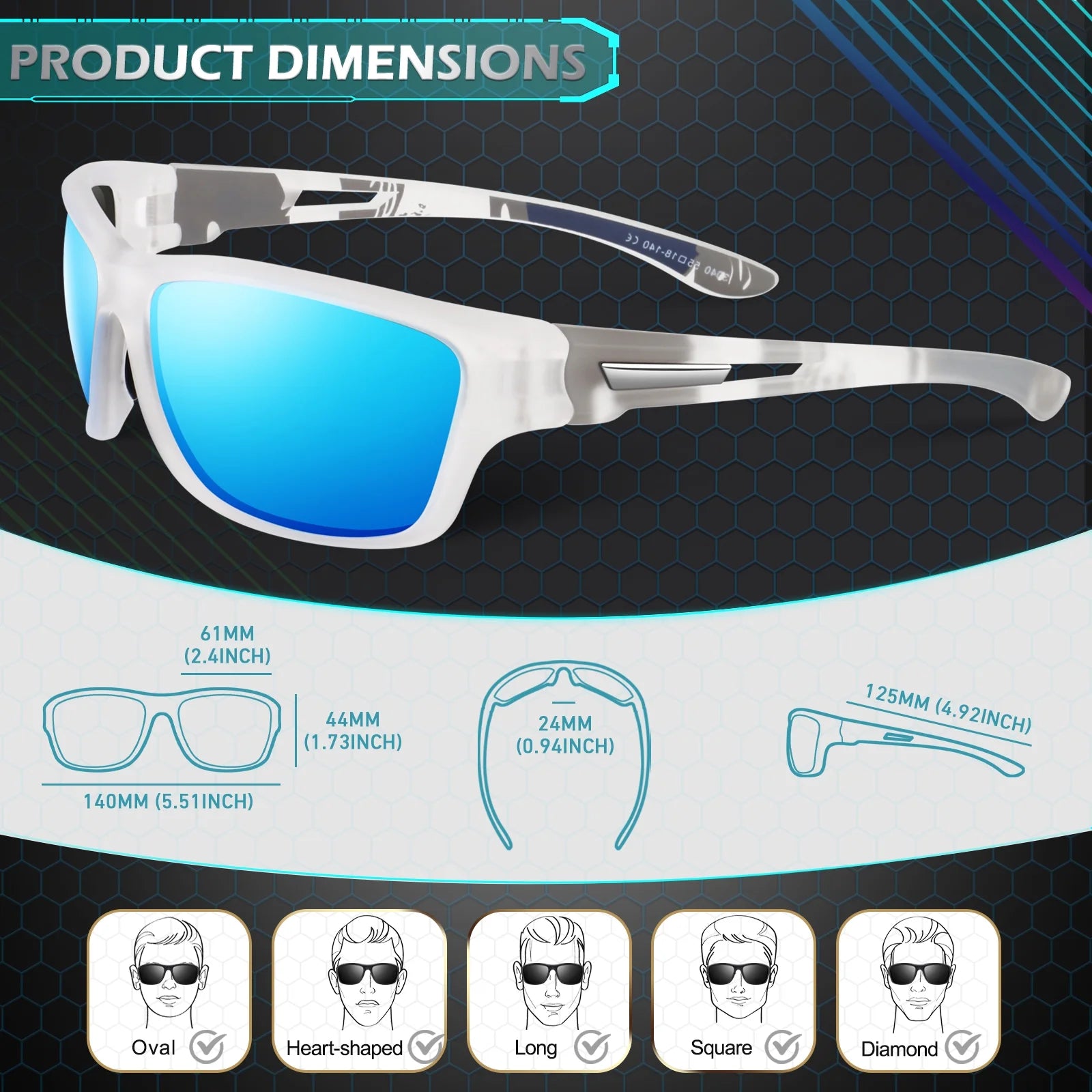Sports Polarized Sunglasses for Cycling Driving Fishing 100% UV Protection