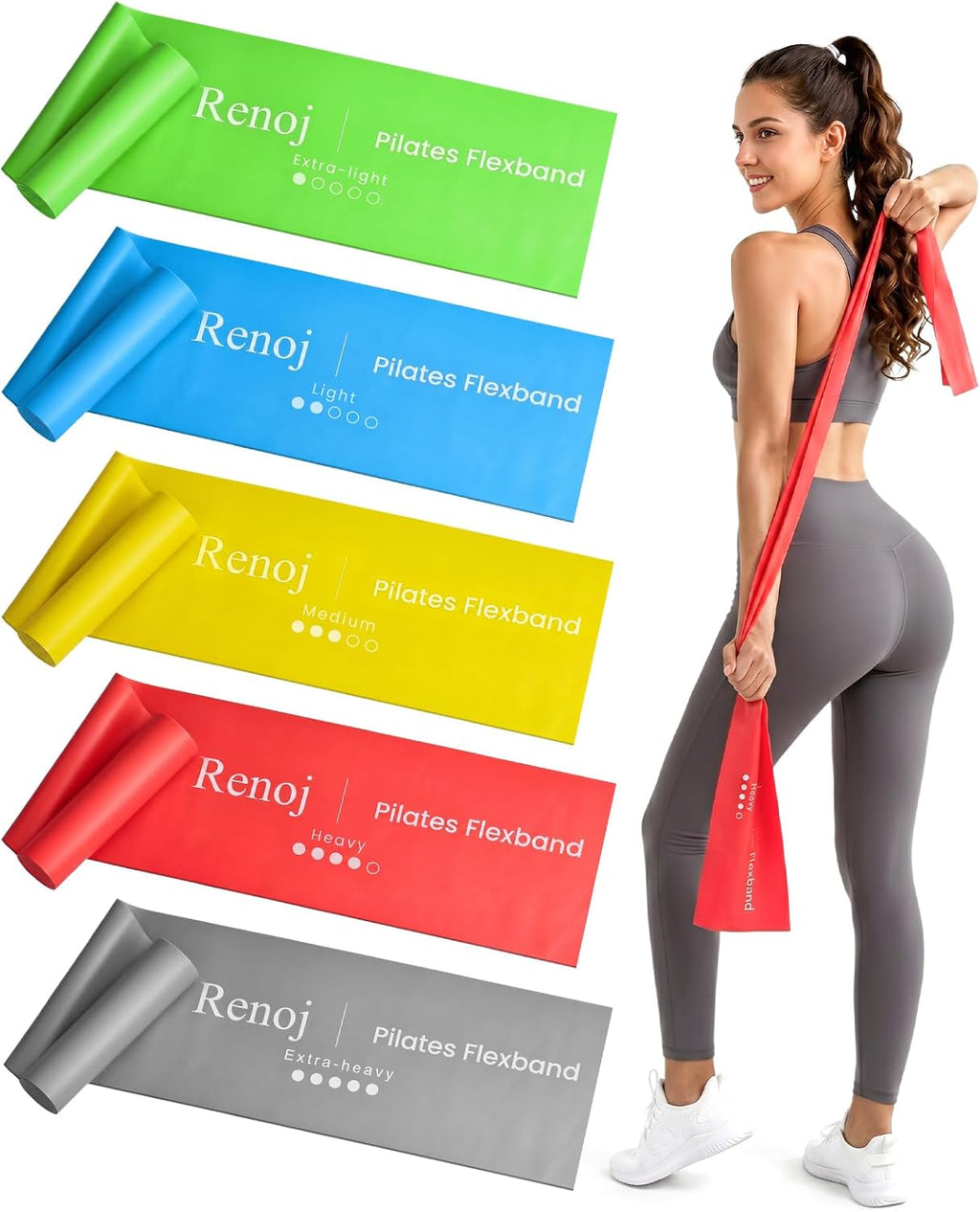 Pilates Flexbands, 5-Pack Latex-Free Resistance Bands Set – Exercise Bands for Pilates, Yoga, Stretching & Physical Therapy | Home Gym Equipment for Women & Men