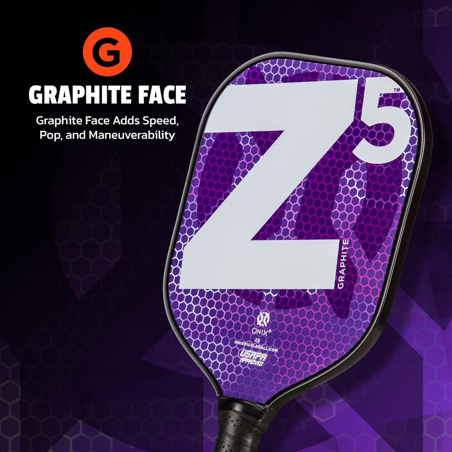 Graphite MOD Z5 Carbon Fiber Pickleball Paddle with Wide-Body Shape. Honeycomb Core, Graphite Face & Cushion Comfort Pickleball Paddle Grip
