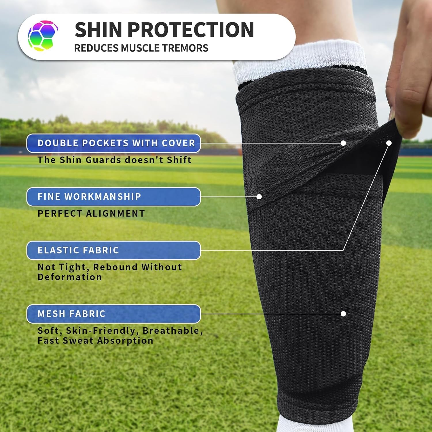 Toddler Kids Youth Soccer Shin Guards with Sleeves for Ages 3-15 | Slip-In Shin Pads, Breathable Mesh Sleeves with Hidden Pocket for Boys, Girls, Children & Teens, Soccer Training & Games