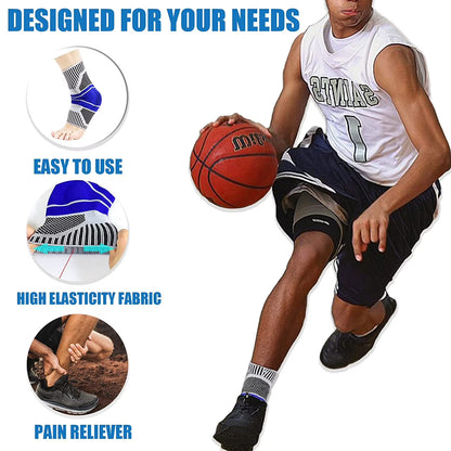 Ankle Compression Sleeve Support Brace for Women &amp; Men Plantar Fasciitis Achilles Tendonitis Joint Heel Pain Relief (Blue/M)