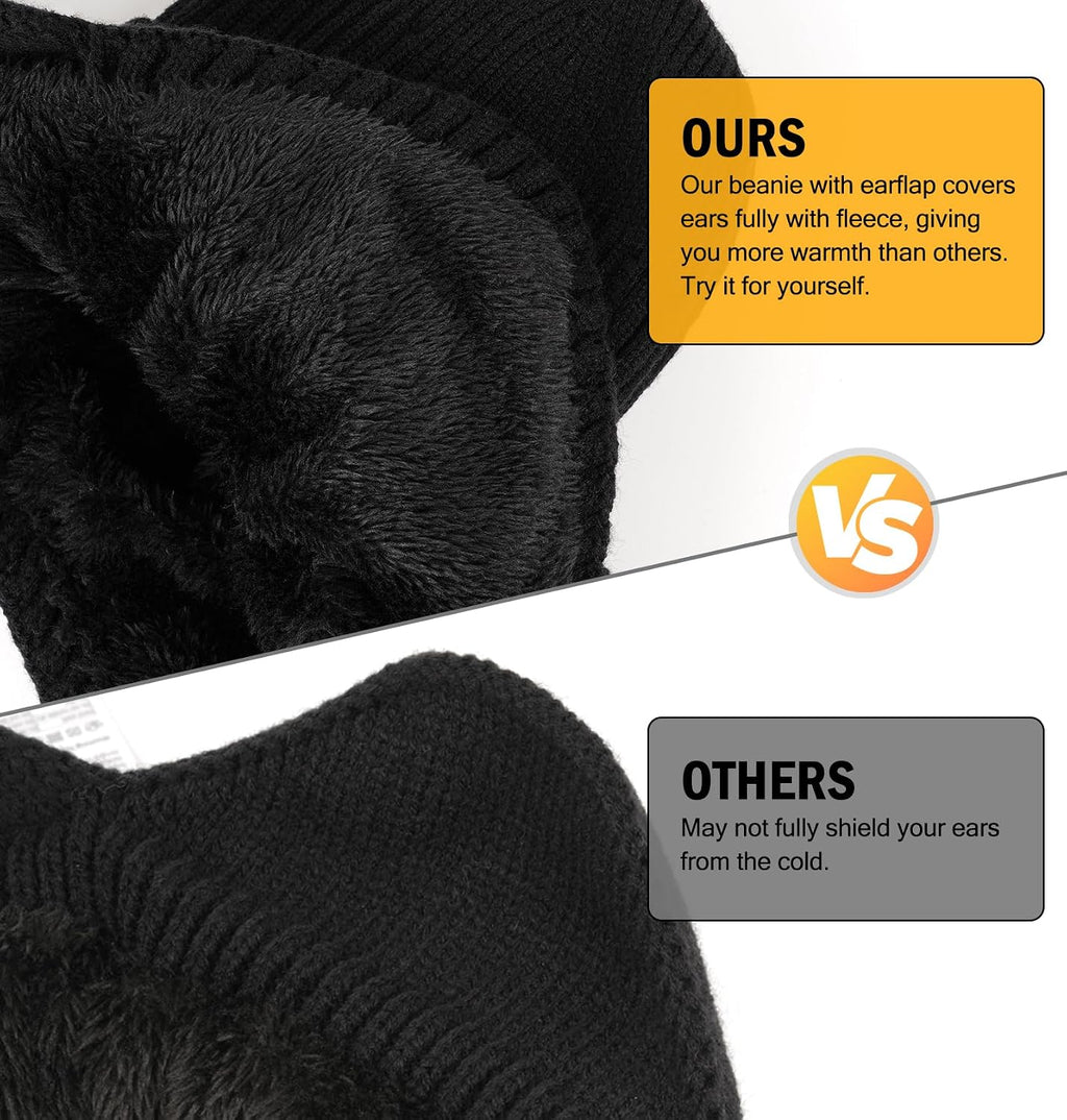 Winter Beanie with Brim & Ear Flaps, Fleece Lined Hat for Men Women | Ultra Soft Warm Extended Fleece, Stretchy Fit, Shields Sun/Rain/Snow, Cold Weather Gifts for Golf, Hiking, Daily Outdoor Work