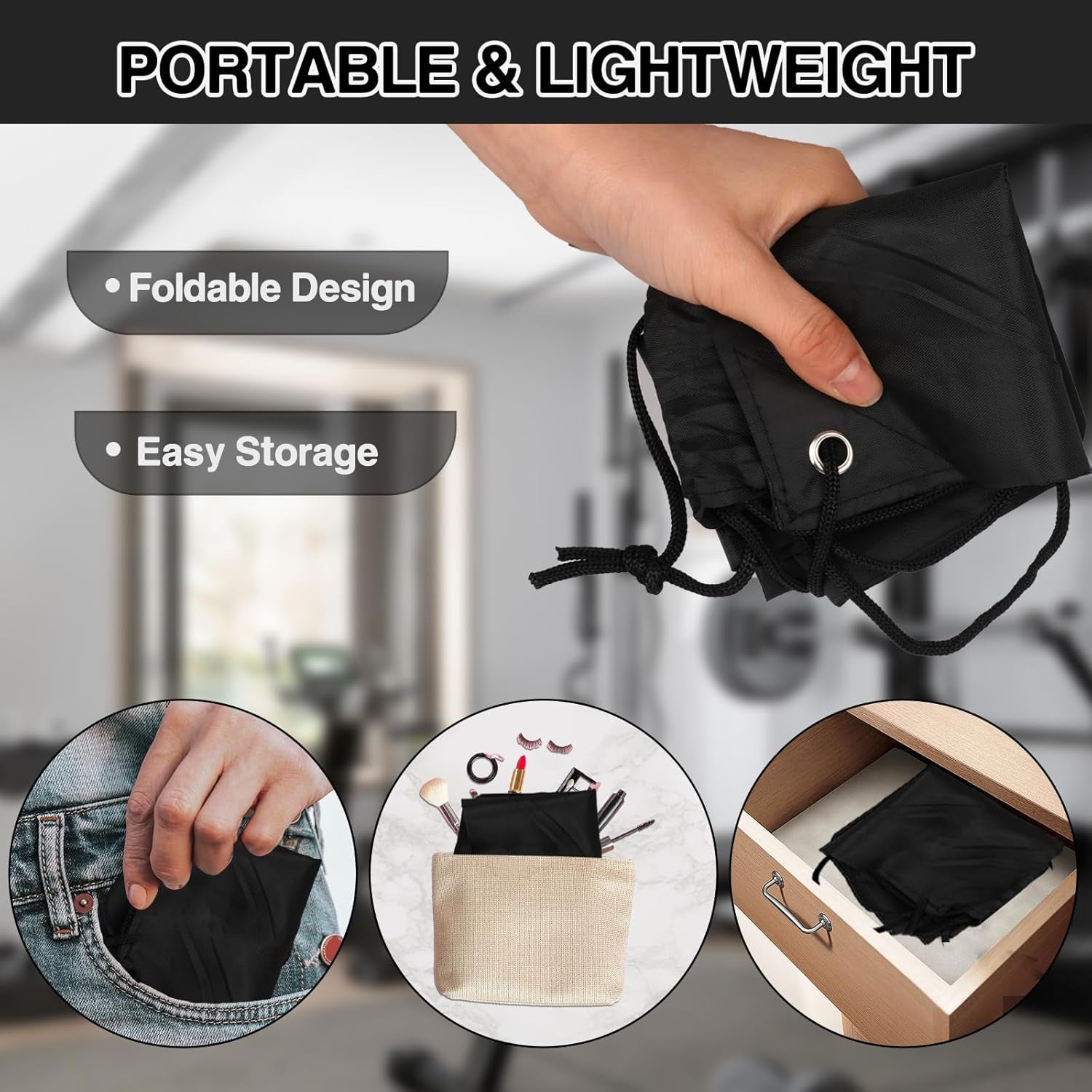 Drawstring Gym Bags, Backpack for Sports, Gym, Travel, Swimming | Draw String Back Bag, Polyester with PU Leather Reinforced Corners, Foldable for Travel