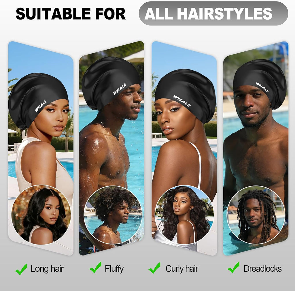 Large Swim Cap, Unisex, Designed Specifically for Long Hair, Made of Waterproof Silicone, Suitable for Long Hair, Thick Braids, and Dreadlocks