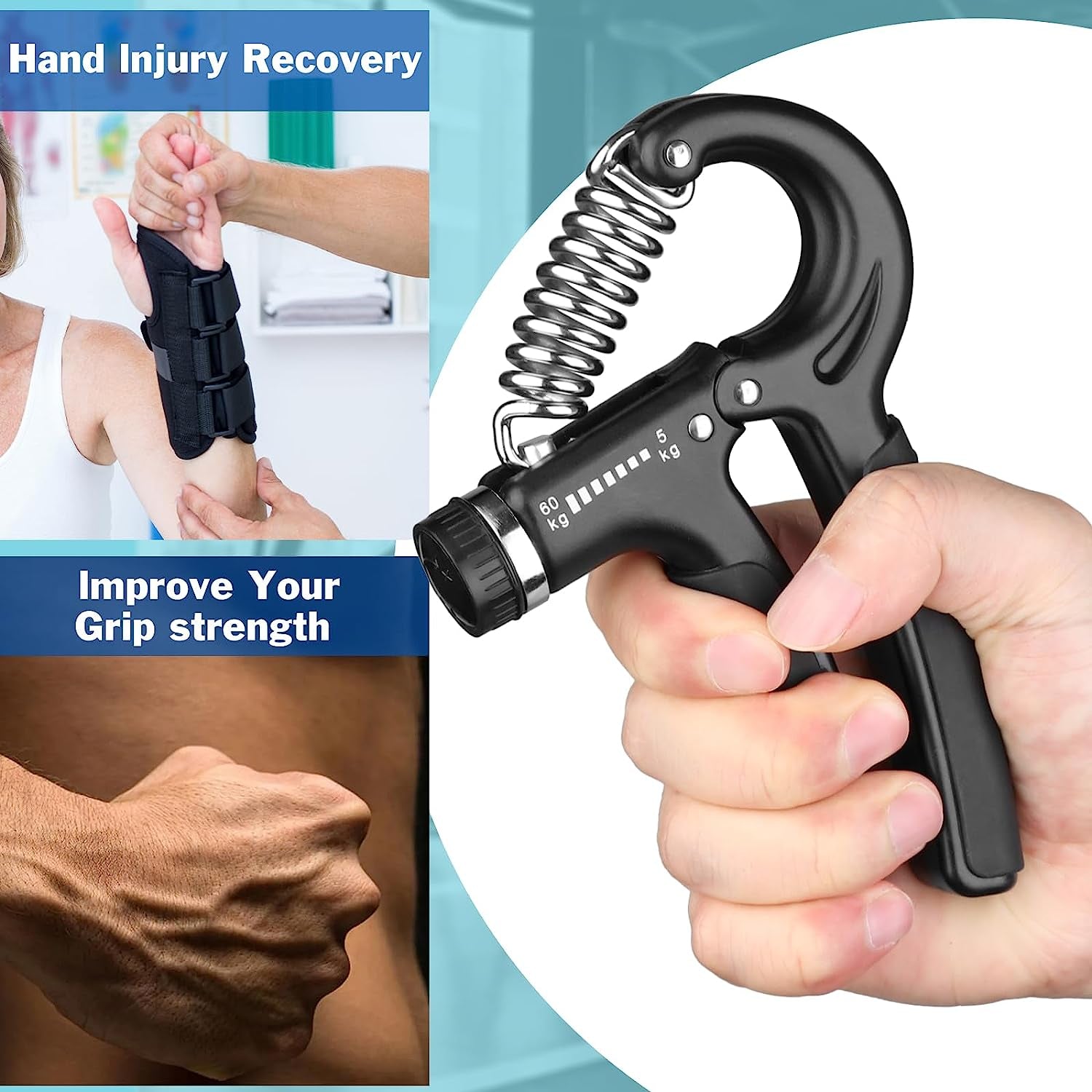 Grip Strength Trainer, Hand Grip Exerciser Strengthener with Adjustable Resistance 11-132 Lbs (5-60Kg), Forearm Strengthener, Hand Exerciser for Muscle Building and Injury Recover 1 PACK