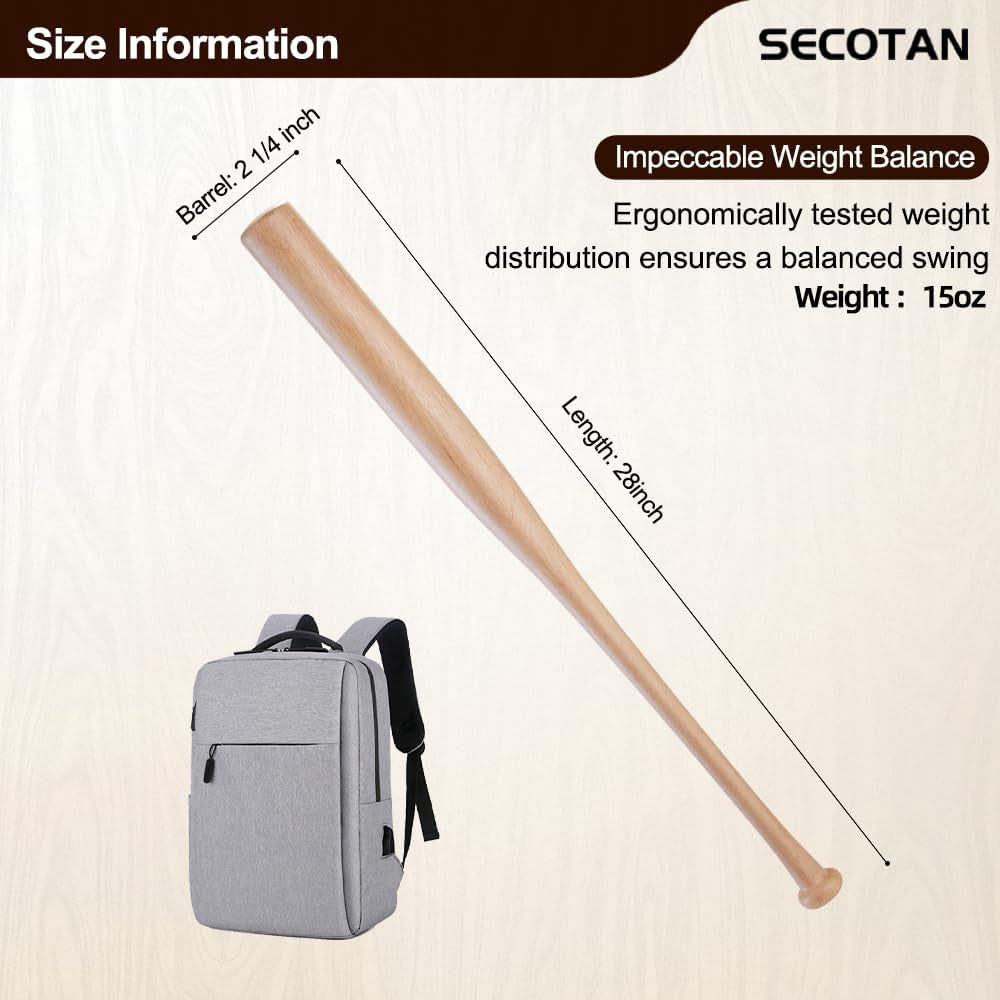 Wood Baseball Training Bat - Durable and Sturdy Wooden Bat - Ideal for Softball Hitting Practise - Versatile Design Bat (28Inch, Wood)