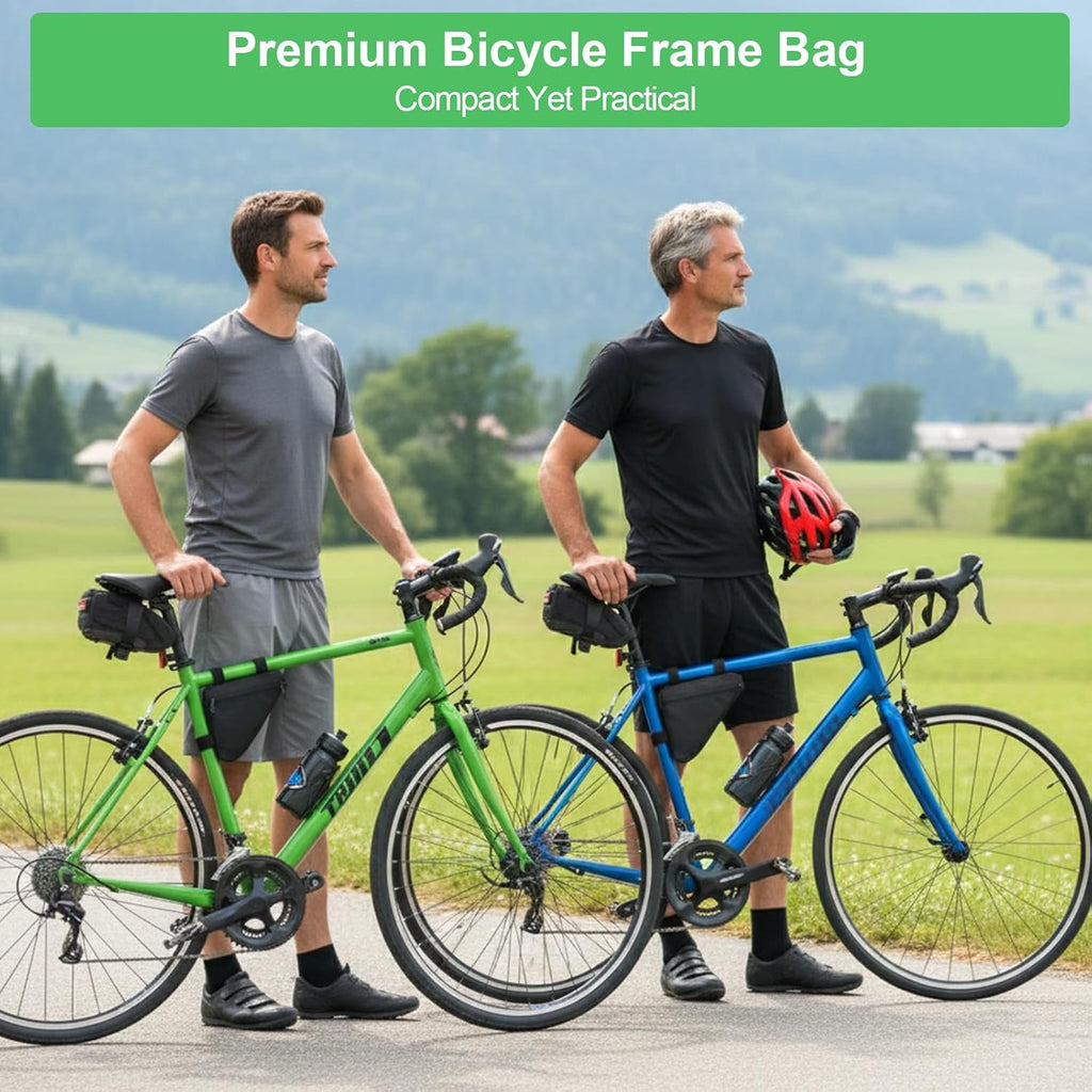 2 Pcs Bike Frame Bag, 7.87 X 10.63 Inch Triangle Design Lightweight Bicycle Bag for Road & Mountain Bikes, Waterproof Polyester Storage Pouch, Black