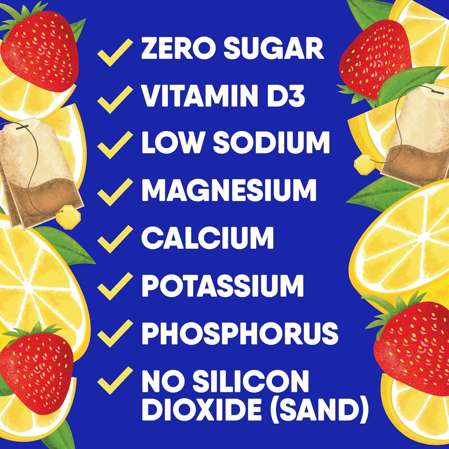Sugar Free Electrolytes Powder - Lemonade Mixed, 15 Packs | Low Sodium Instant Hydration Daily Drink Mix; Water Flavor Packet Singles with Vitamin D