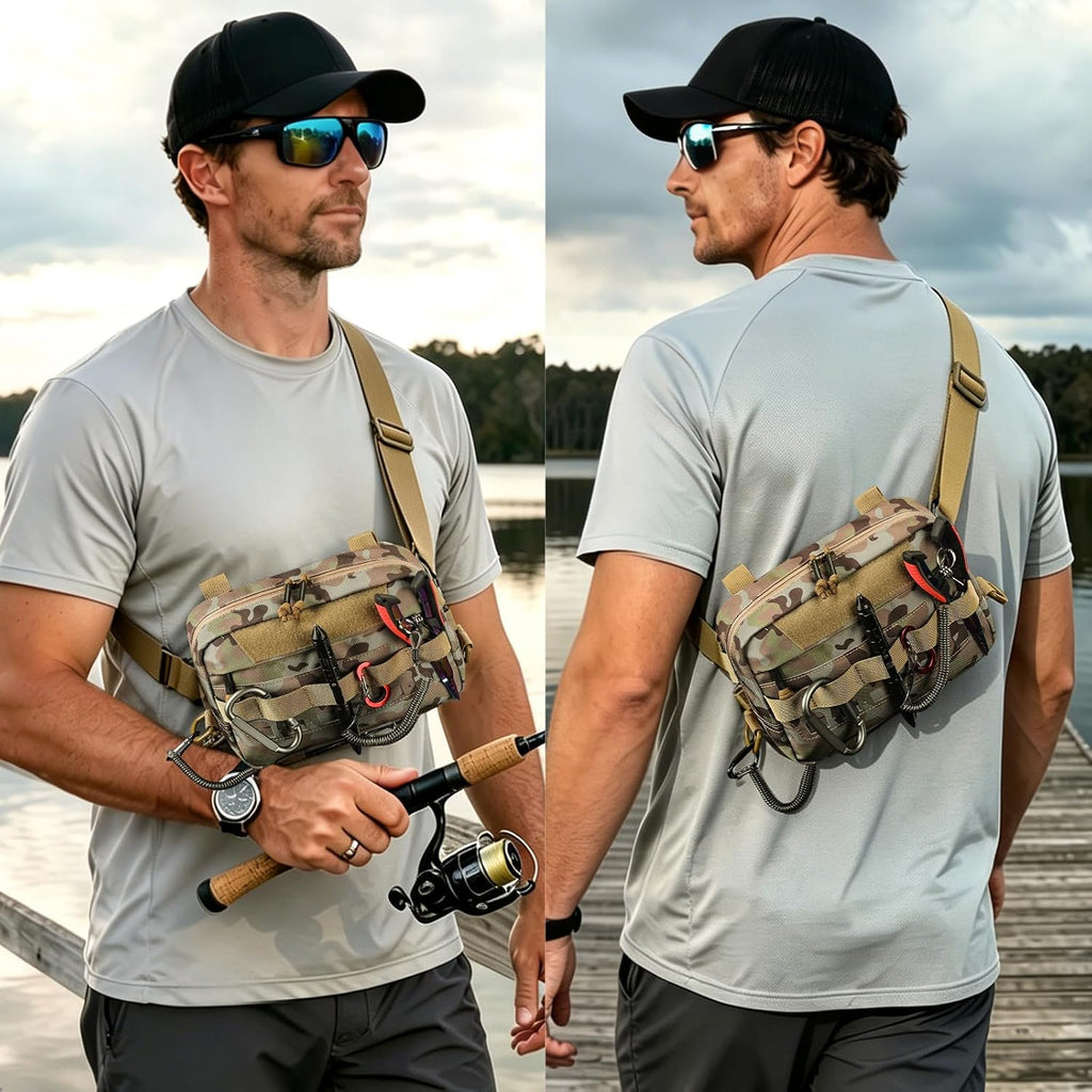 Outdoor Chest Bag for Men, Water-Resistant Fishing Chest Pack, Tactical Vest for Running, Cycling, Hiking