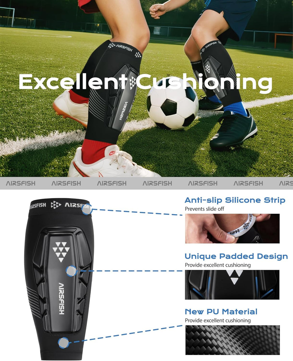 Soccer Shin Guards for Kid Youth, Protective Shin Defender Sleeve | Impact-Resistant Material | Breathable | Lightweight | Anti-Slip Grip | Integrated One-Piece Tibia Protect | Machine-Washable