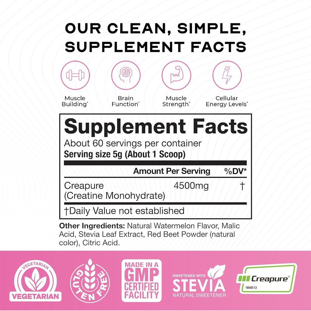 Creapure Creatine Monohydrate Powder, Watermelon (300G) | Vegan, Non-Gmo, Keto Friendly Mass Gainer, Muscle Recovery Supplement & Trusted Creatine for Muscle Growth, Creatine Powder