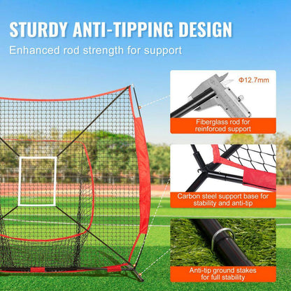 7 X 7 Ft. Baseball Softball Practice Net, Portable Baseball Training Net for Hitting Batting Catching Pitching