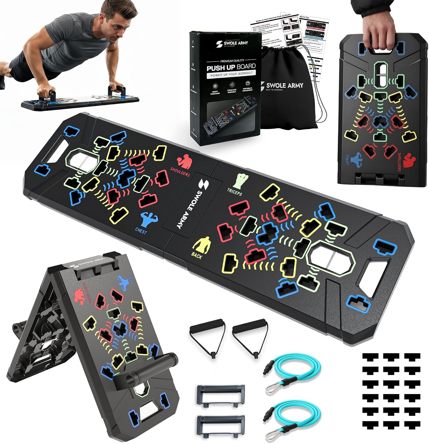 Solid Push up Board | 20-In-1 Home Gym | Portable Workout Equipment | Multi-Functional Pushup Board for Men & Women | Professional Foldable Push up Stands for Chest Muscles