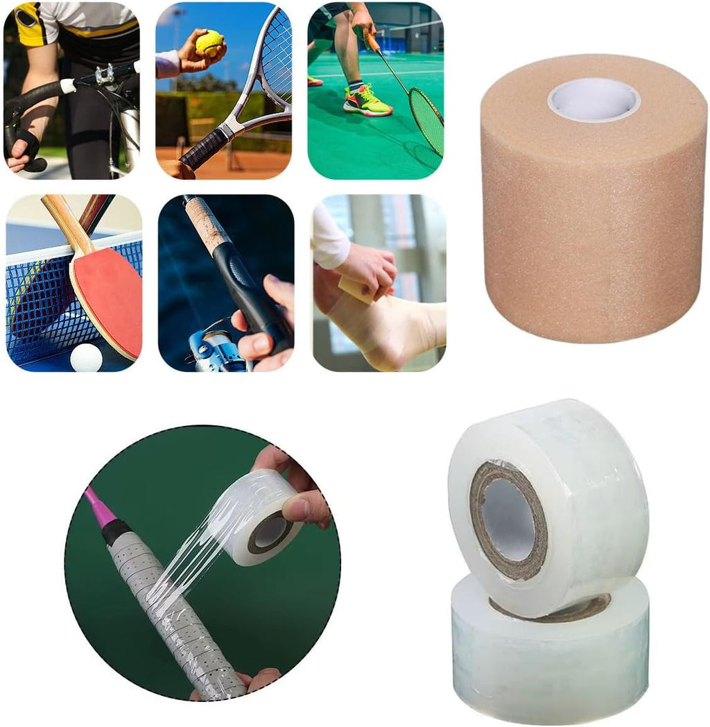 2 Set Tennis Racket Grip Tape Racquet Overgrip Soft Foam Wrap with Clear Waterproof Film Protector Tapes for Racquetball Rackets Pickleball Squash Badminton Hunting Hockey Baseball Fishing Rod