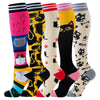 5 Pairs Cat Compression Socks Nurse Compression Socks Sport Knee High Compression Stocking