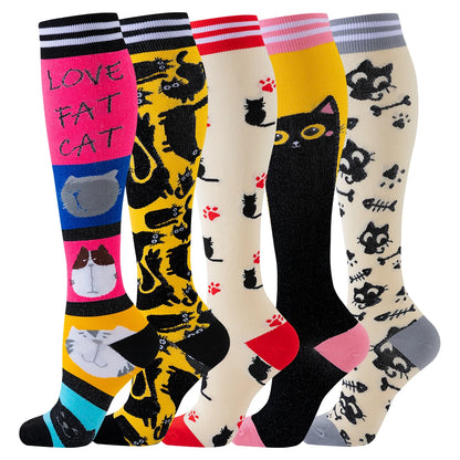 5 Pairs Cat Compression Socks Nurse Compression Socks Sport Knee High Compression Stocking