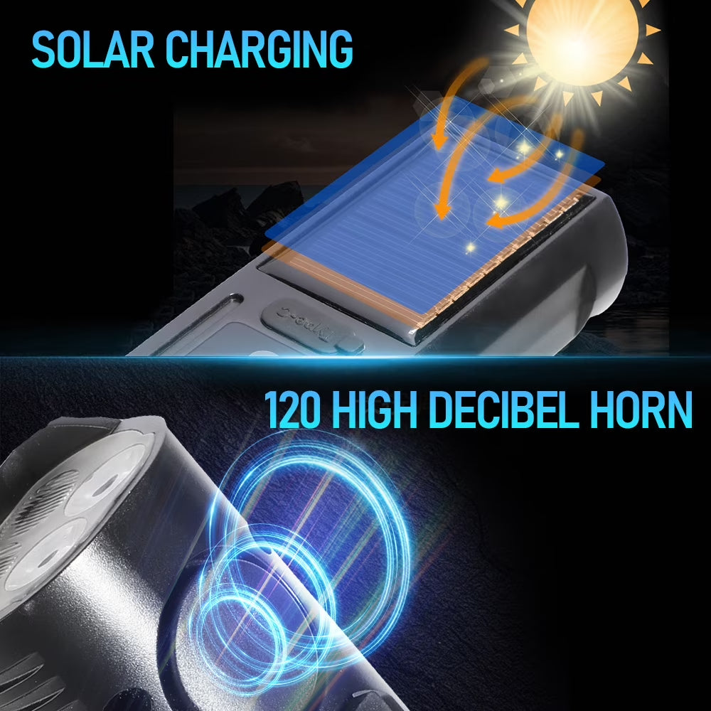Solar Bike Lights, 3000LM Night Ultra Bright Bicycle Lights Headlight with Electric Bell, Rechargeable Bike Lights, Easy Install Waterproof