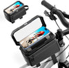 Bike Front Frame Bag with Waterproof Phone Holder, Mountain Cycling Storage Pouch, Handlebar Bag with Phone Mount, Bicycle Accessories for Top Tube, Fit for Iphone 17 Pro Max, Cellphone under 7''