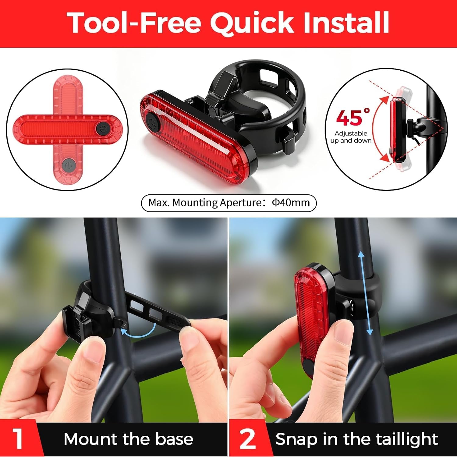 USB-C Rechargeable Bike Tail Light for Night Riding, 120LM Super Bright LED Bicycle Rear Light 4 Light Modes, IPX5 Waterproof Cycling Safety Flashlight for Men Women Road Mountain