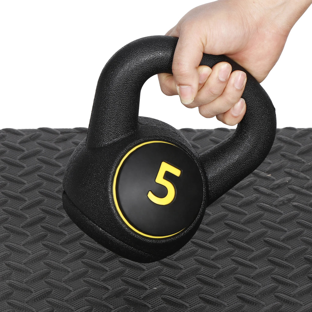 3 Piece Kettlebell Set - 5Lb 10Lb 15Lb Workout Fitness Weight Set W/ Storage Rack