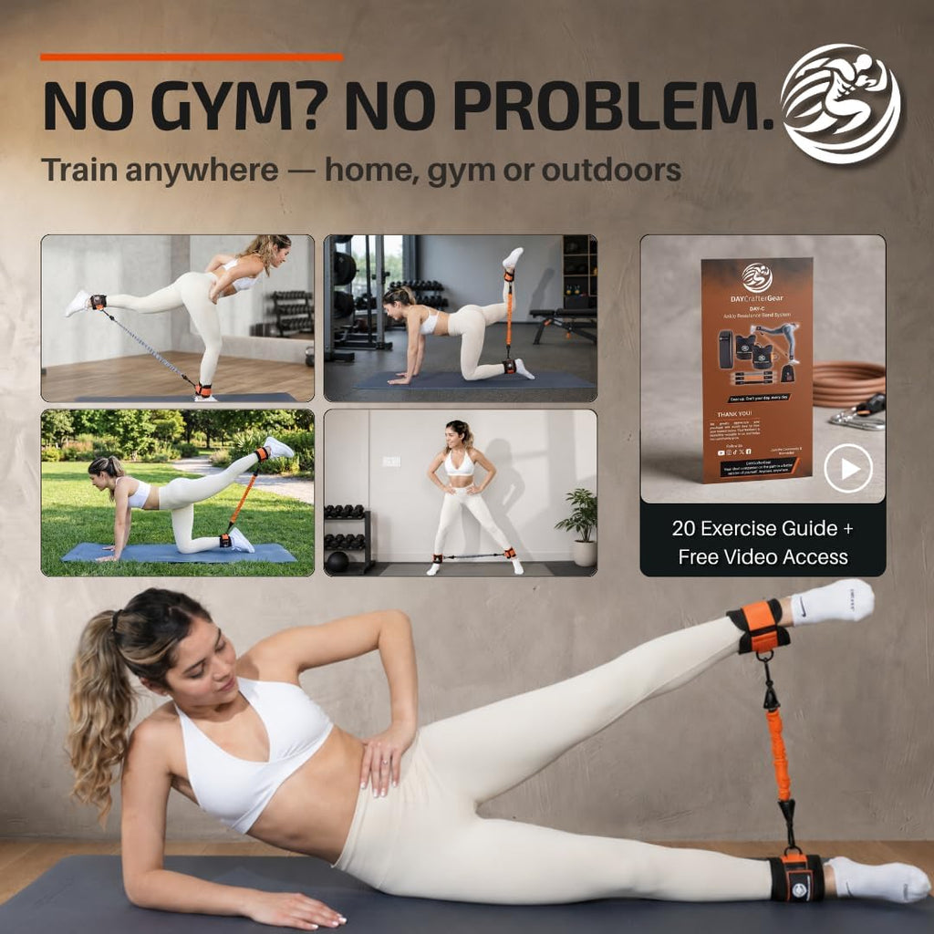 Ankle Resistance Bands with Cuffs & Bonus Fabric Resistance Bands for Working Out – Home Workout Set for Legs, Glutes, Yoga, Pilates, Strength Training Women & Men – Includes Bag & Guide