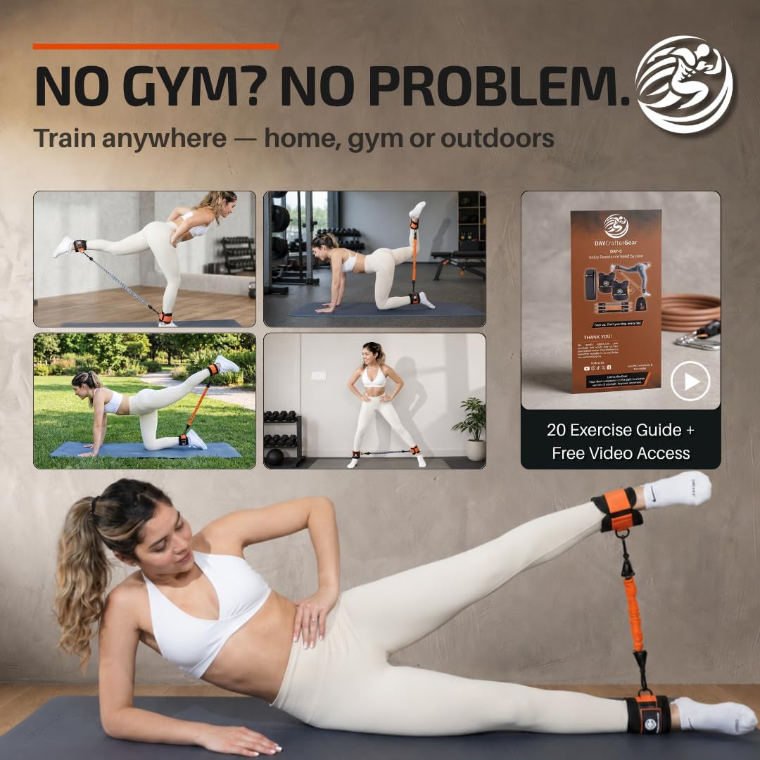 Ankle Resistance Bands with Cuffs & Bonus Fabric Resistance Bands for Working Out – Home Workout Set for Legs, Glutes, Yoga, Pilates, Strength Training Women & Men – Includes Bag & Guide