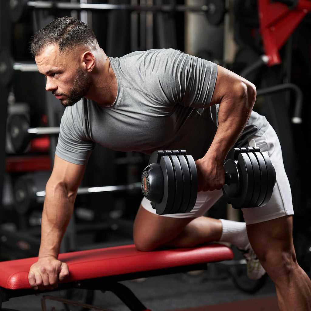 Adjustable Dumbbell Set, 25/52LB Pair with Tray for Workout Strength Training Fitness, Adjustable Weight Dial Dumbbell with Anti-Slip Handle and Weight Plate for Home Exercise