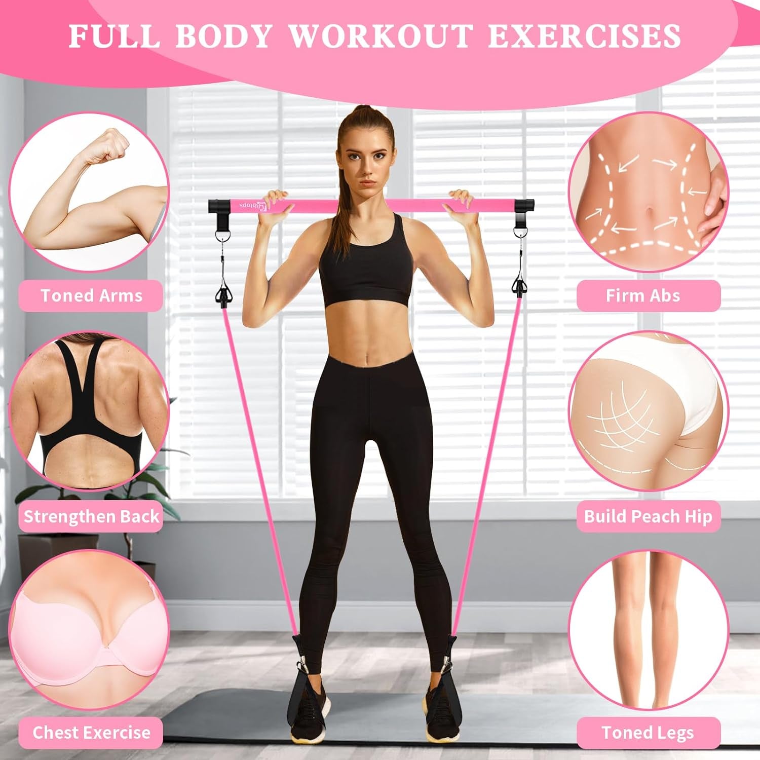 Pilates Bar Kit with Resistance Bands,Pilates Bar with Stackable Bands Workout E