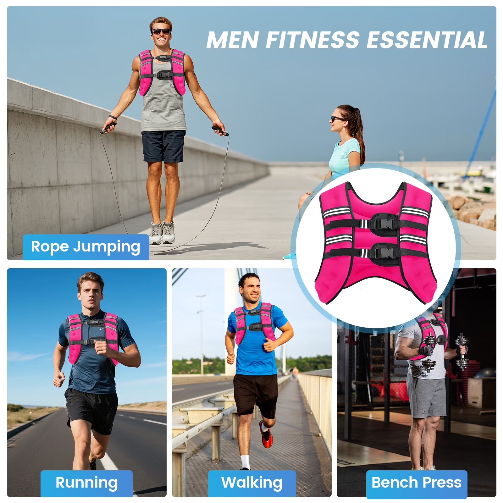 Weighted Vest Pink 20 Lb Weight Vest for Woman Men Sport Weighted Vest with Reflective Stripe Adjustable Buckle Straps Mesh Pocket for Strength Training Running