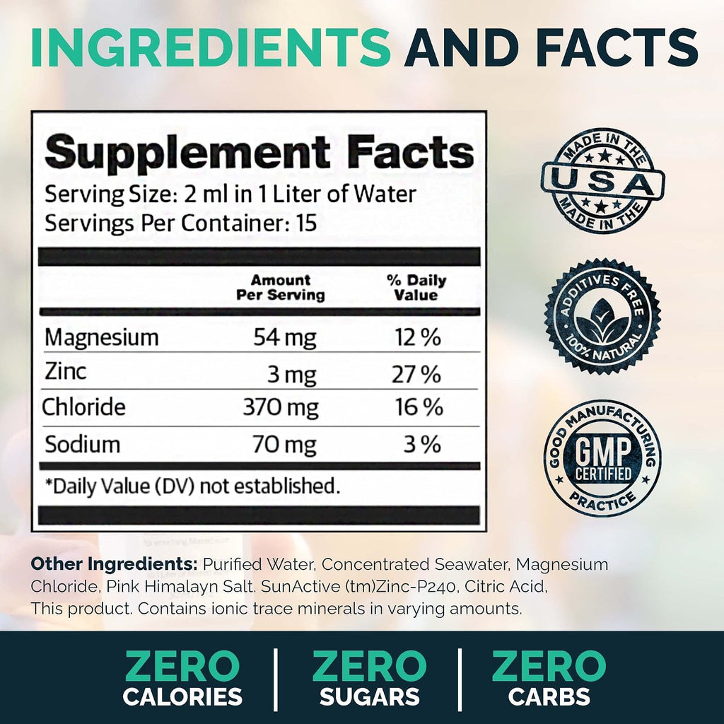 Concentrated Electrolyte Drops, 1 Bottle, Vital Electrolytes & Hydration, 494Mg of Electrolytes per Serving, 80 Trace Minerals, Third-Party Tested, Exceeds EU Standards, No Additives - 1 Oz