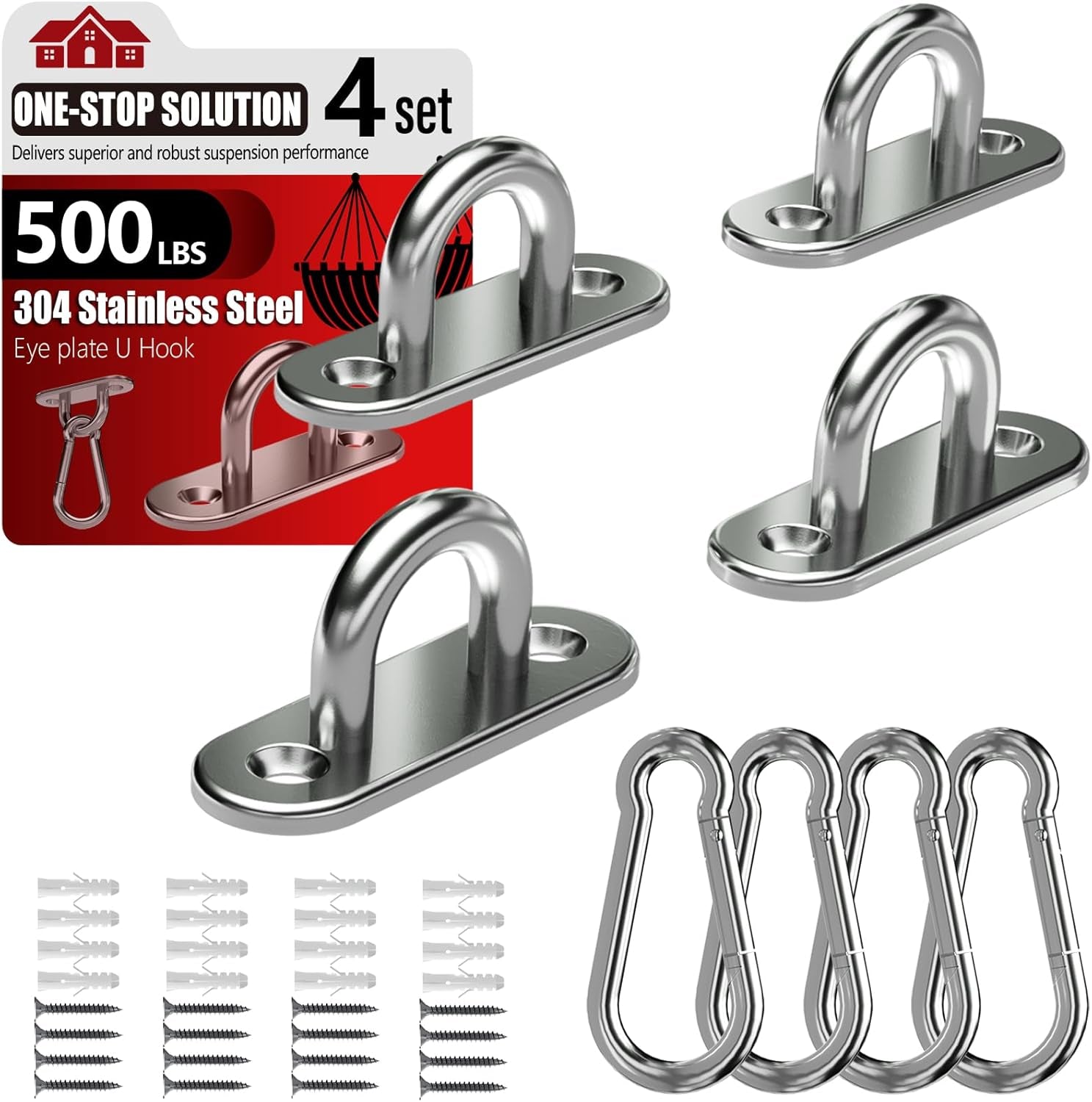 304 Stainless Steel Pad Eye Snap Hook, M5 Ceiling Hook 500Lb,8Pcs | Hanging Kit with Screws for Hammock Chair Swing, Yoga Gym Equipment, Sun Shade Sail, Plant Hangers & Marine Boat Hardware
