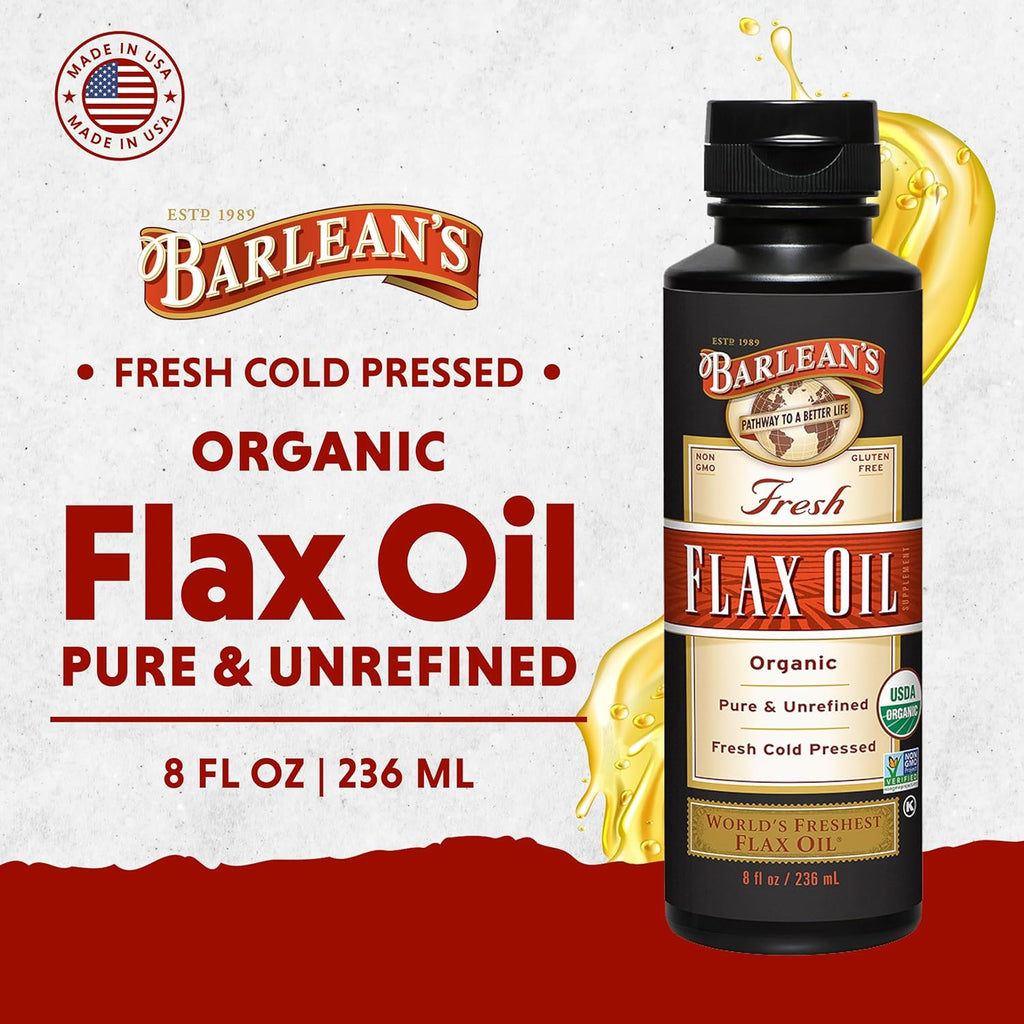 Organic Flaxseed Oil Liquid from Fresh Cold Pressed Flax Seeds, 7,640Mg ALA Omega 3 Fatty Acid Supplement for Skin and Hair Care, Vegan & Gluten Free, 8 Oz | Fresh Cold-Pressed Flax Seeds, ALA Omega 3-6-9, Vegan, Non-Gmo, Gluten-Free, Unrefined, Supports Heart, Skin & Hair