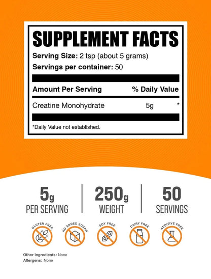Bulksupplements Creatine Monohydrate Powder - Micronized, Pure Creatine, 5G per Serving, 250G (8.8 Oz)