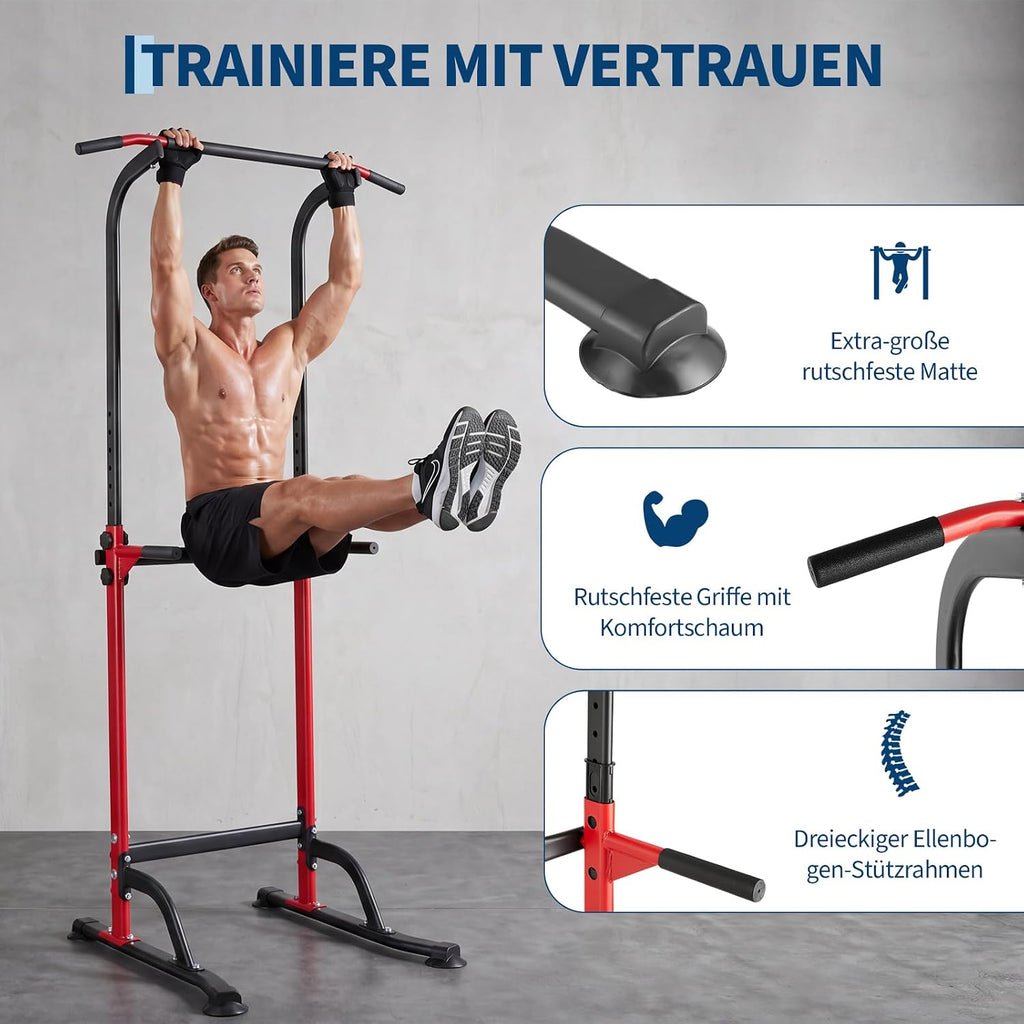 Power Tower Dip Station - Height Adjustable Pull up Bar with Dip | Bars - Multifunctional Training Station for Strength Training, Pull-Ups, Knee Lifts, Push-Ups and Dips