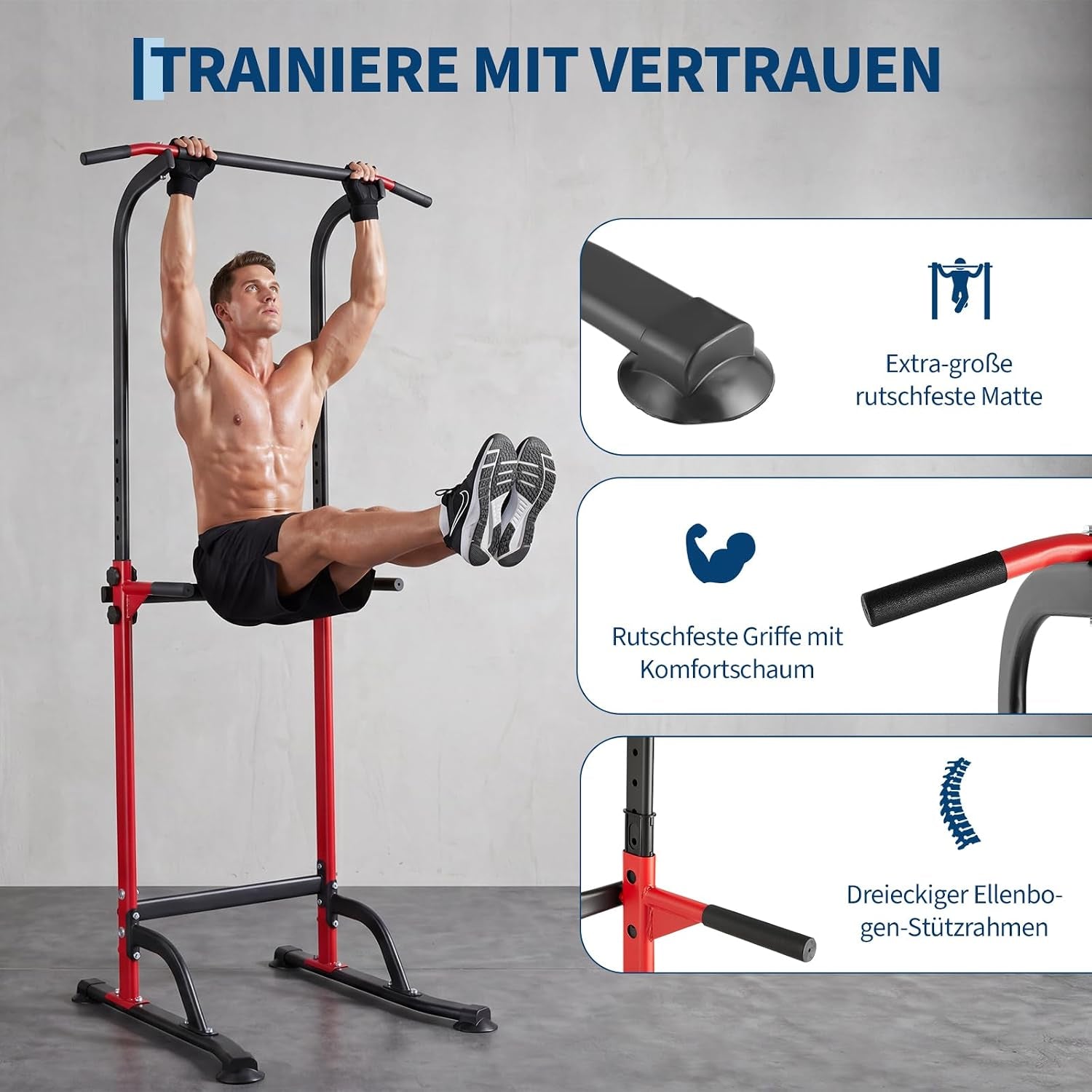 Power Tower Dip Station - Height Adjustable Pull up Bar with Dip | Bars - Multifunctional Training Station for Strength Training, Pull-Ups, Knee Lifts, Push-Ups and Dips