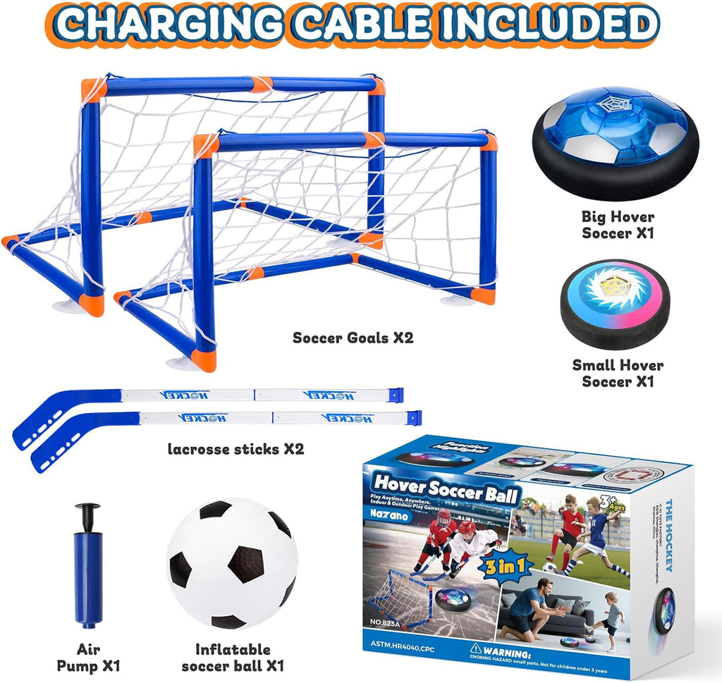 3-In-1 Hover Soccer Ball, Kids Toddler Hockey Set with LED Lights,Indoor Outdoor Toys for Kids, Soccer Gift for Boys 6-8 8-12, Birthday,Kids, Boys Girls Age 6, 7, 8, 9, 10, 11, 12