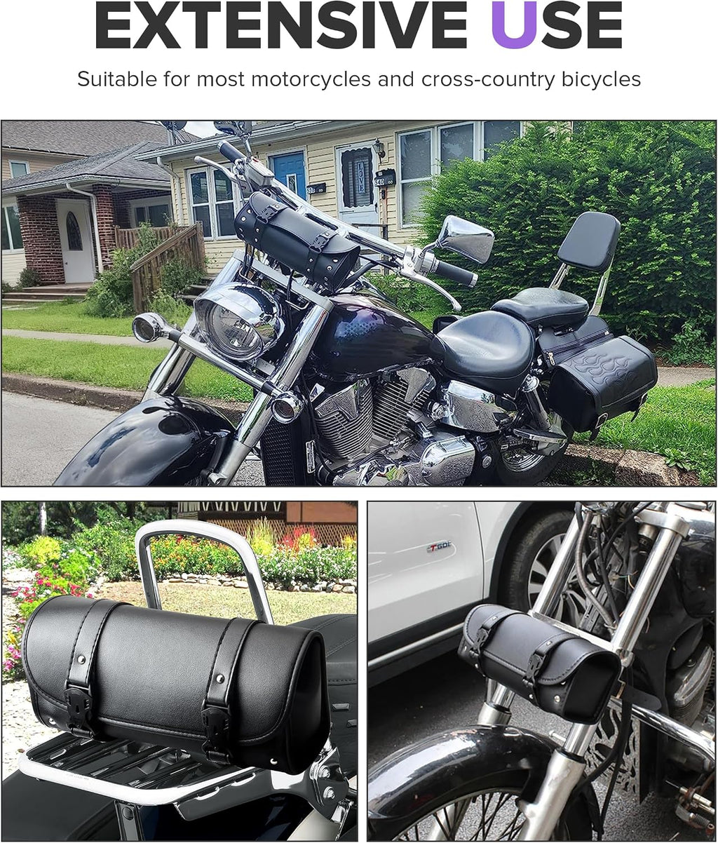 Motorcycle Handlebar Bag,Car Accessories PU Leather Motorcycle Tool Bag,Autobikes Side Bags with Straps,Powersports Saddle Bags Sissy Bar Storage Tool Saddlebags,Suitable for Most Autobikes