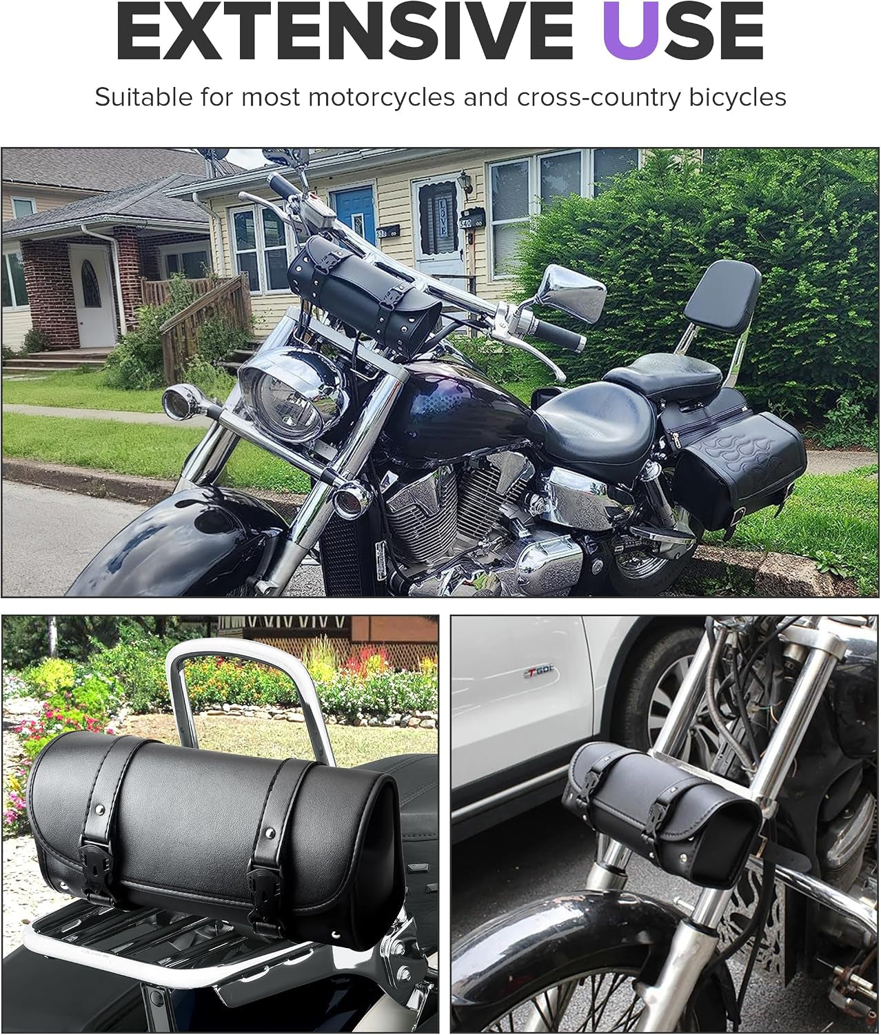 Motorcycle Handlebar Bag,Car Accessories PU Leather Motorcycle Tool Bag,Autobikes Side Bags with Straps,Powersports Saddle Bags Sissy Bar Storage Tool Saddlebags,Suitable for Most Autobikes