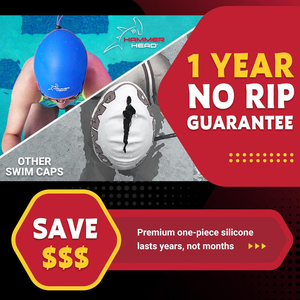 Swim Cap for Safety & Speed – Hair-Friendly Silicone with Impact Protection – High-Performance Swimming Cap – Boost Confidence – One Year No-Rip Guarantee