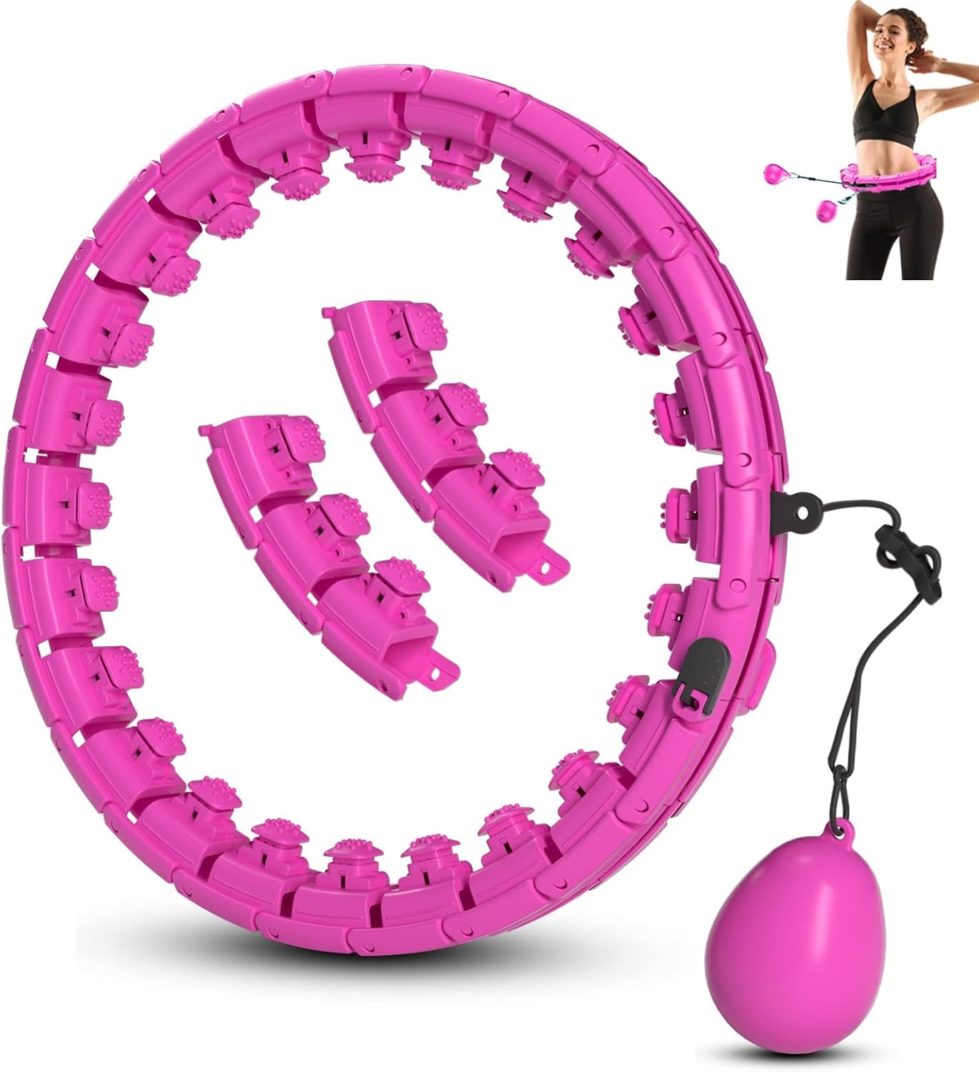 Weighted Fit Hoop, 2 in 1 Weight Loss 24 Detachable Knots Hoops Adjustable Auto-Spinning Ball Great for Resistance Training, Physical Therapy, Home Workouts