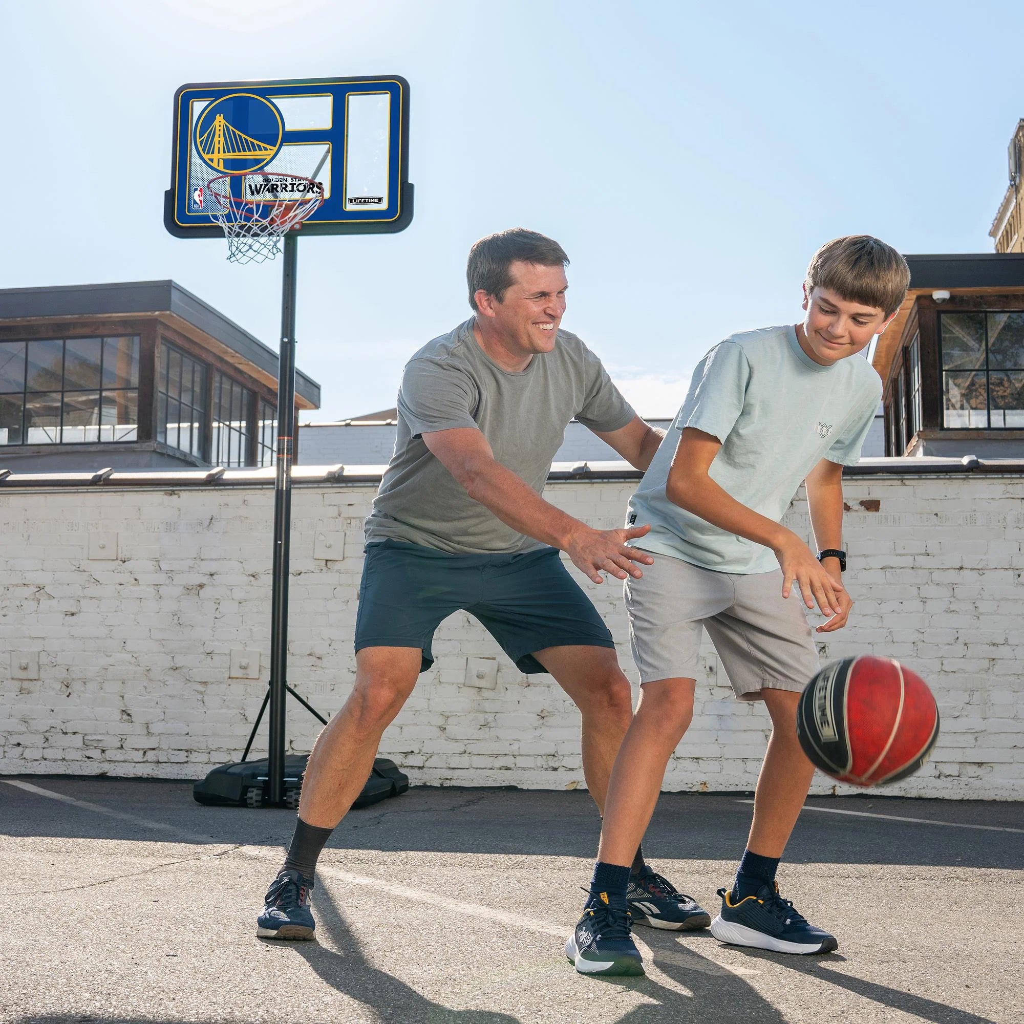 NBA Golden State Warriors 44" Portable Basketball Hoop with Wheels - 7.5 to 10 Ft Adjustable Height