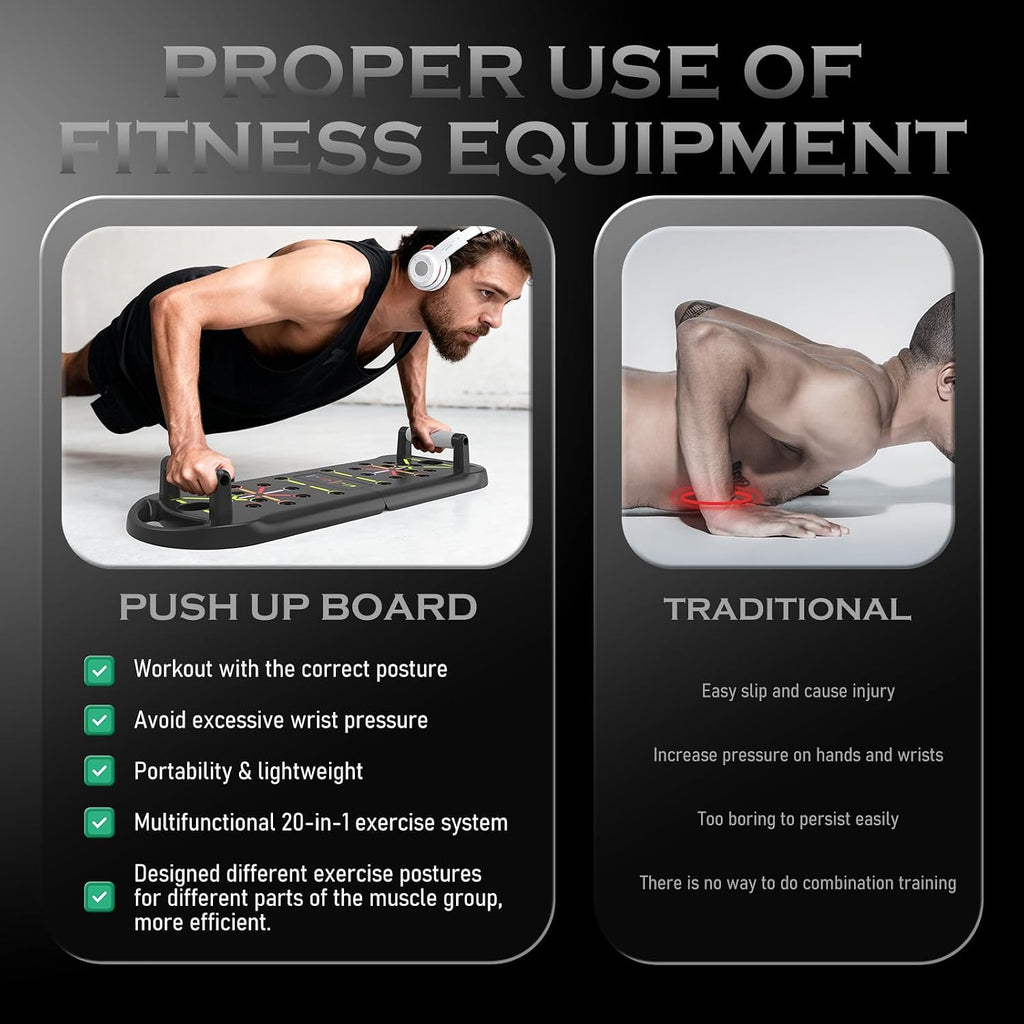 Push up Board Fitness, Portable Pushup Board for Men, Foldable Push up Bar, Workout Home Gym Equipment, 20 in 1 Exercise Pushup Handles for Floor, Strength Training Equipment for Men
