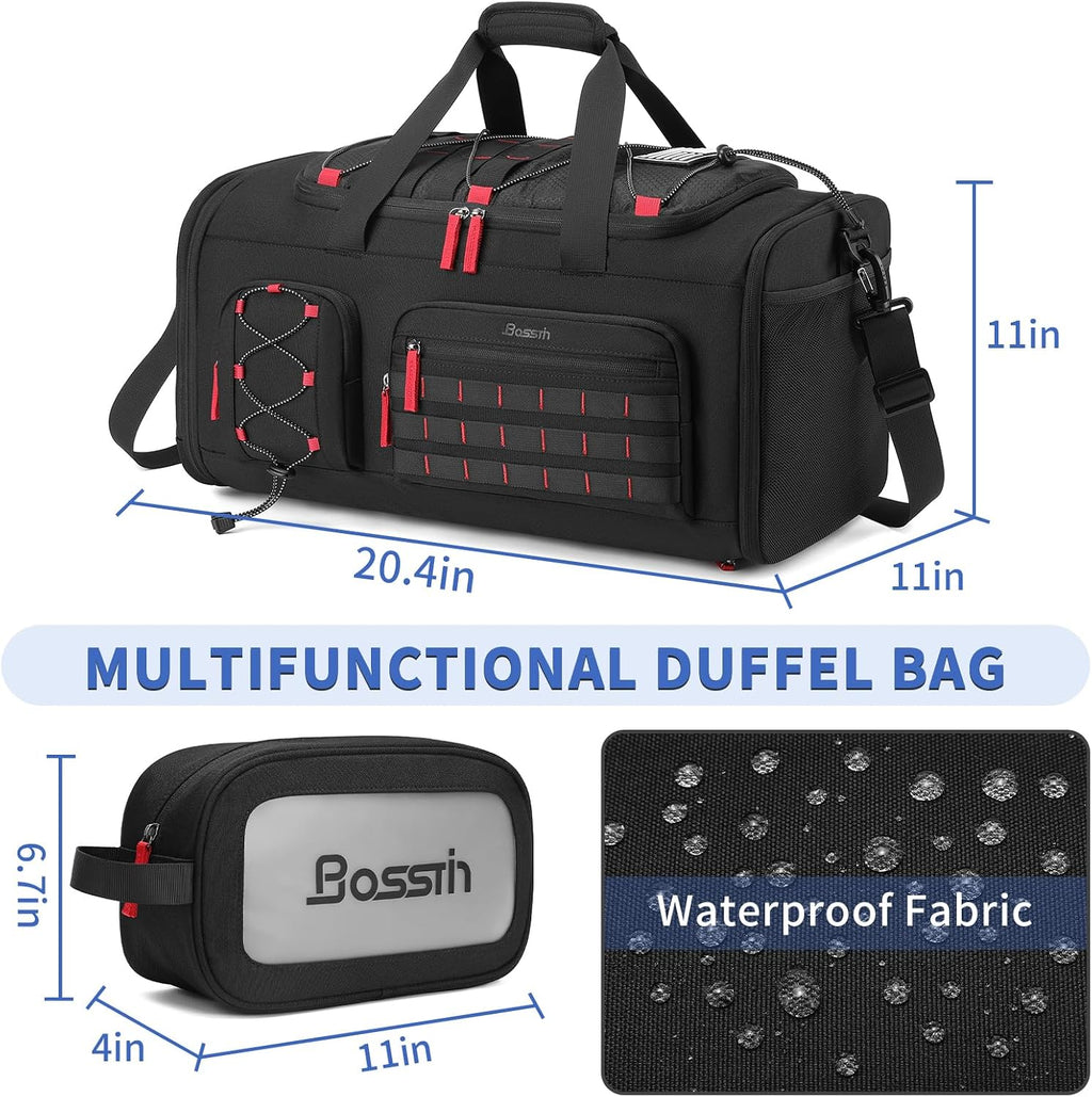 Gym Bag for Men & Women, 45L Travel Duffle Sports Duffel Bag Gym Weekender Overnight Backpack with Shoe Compartment (Black) | Convertible Duffel Backpack, Comes with Toiletry Bag, Shoe Compartment & Wet Pocket, for Workout, Weekender, Overnight Travel