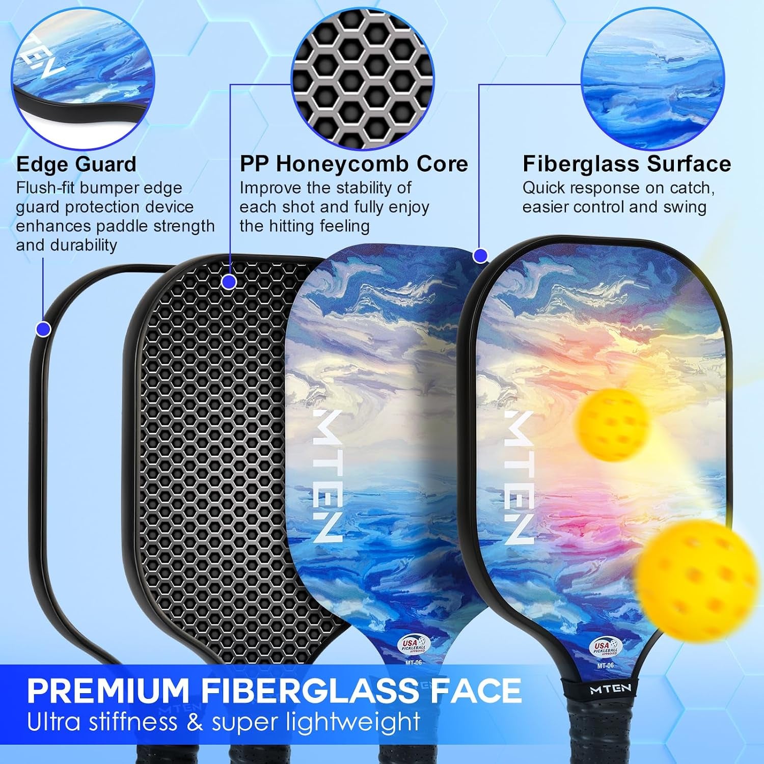 Pickleball Paddles Set of 2/4/1, USAPA Approved Fiberglass Rackets | Lightweight Set for Men, Women, Beginners & Intermediate